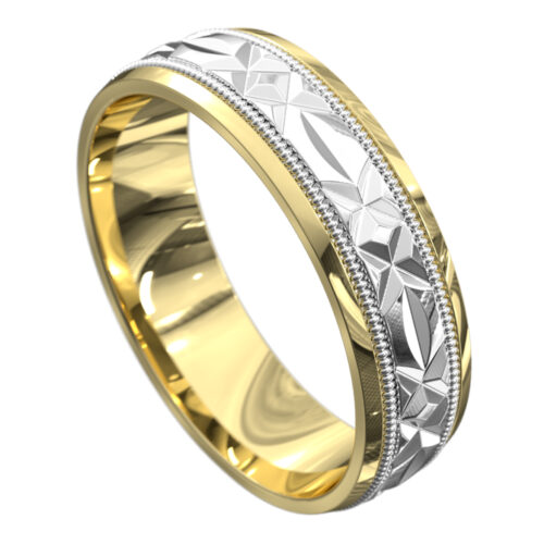 Yellow and White Gold Satin Mens Wedding Ring