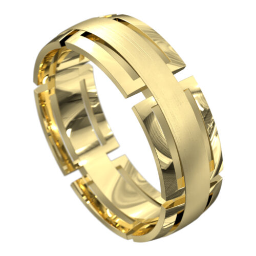 Stunning Yellow Gold Brushed Mens Wedding Ring