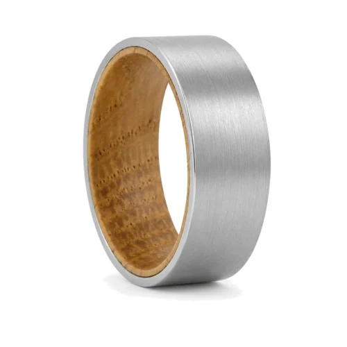 Brushed Tungsten and Whiskey Barrel Wood 8mm Mens Ring