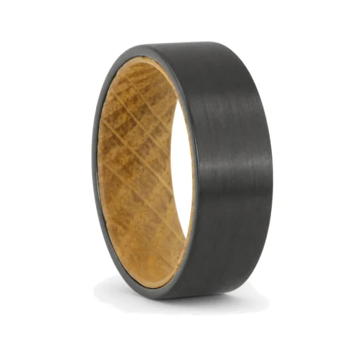 Black Tungsten and Whiskey Barrel Wood 8mm Mens Ring