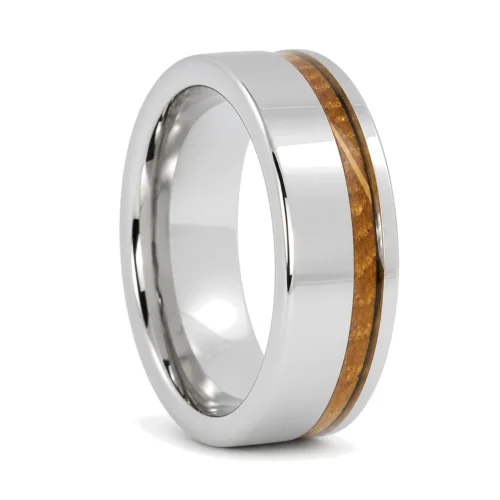 Polished Wide Tungsten and Whiskey Barrel Wood 7mm Mens Ring