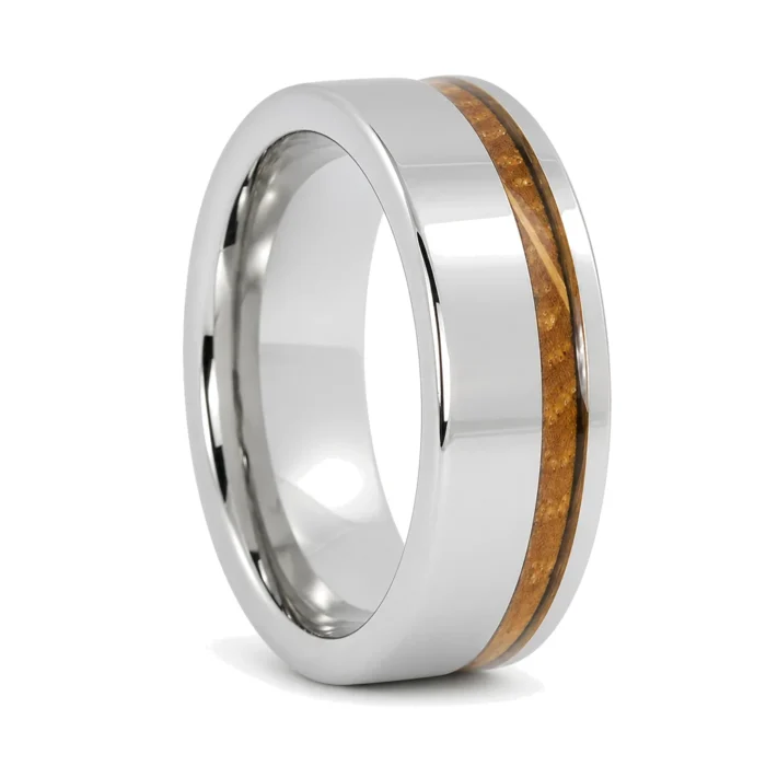 Polished Wide Tungsten and Whiskey Barrel Wood 7mm Mens Ring