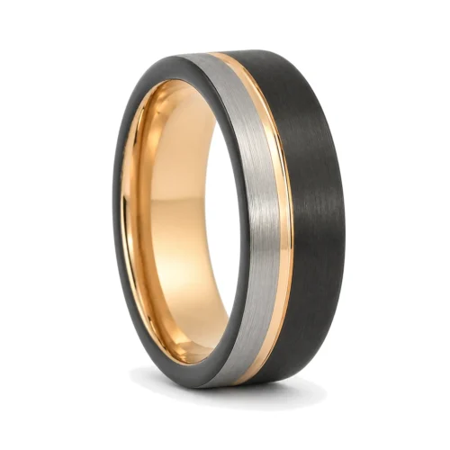 Black and Rose Gold 8mm Tungsten Mens Ring