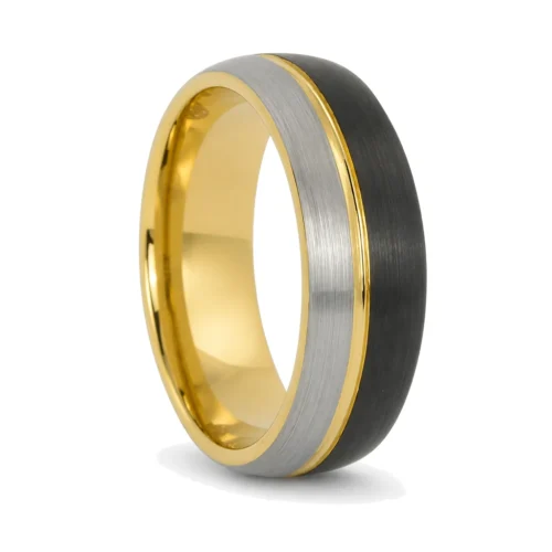Black and Gold Tungsten 8mm Mens Ring