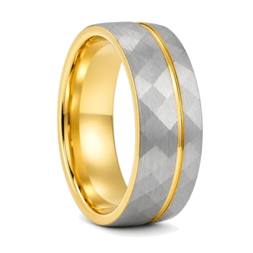 Gold Faceted Tungsten 8mm Mens Ring