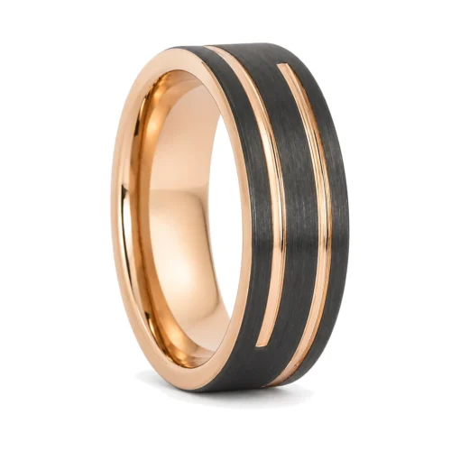 Black and Rose Gold Tungsten 8mm Mens Ring