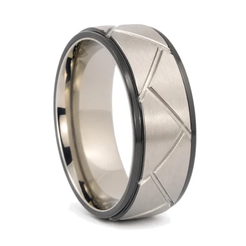 Cross Hatch 8mm Titanium Mens Ring