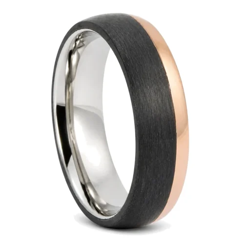 Titanium, Rose Gold and Brushed 8mm Carbon Mens Ring