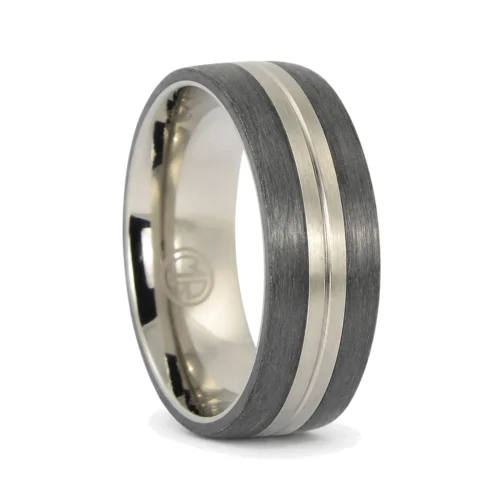 Titanium and Brushed Carbon 8mm Mens Ring