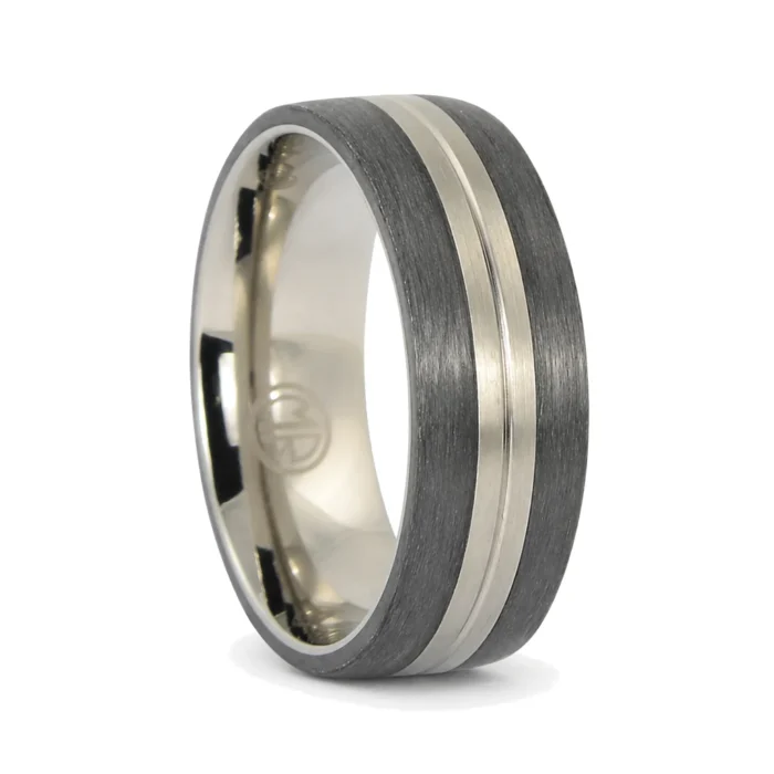 Titanium and Brushed Carbon 8mm Mens Ring