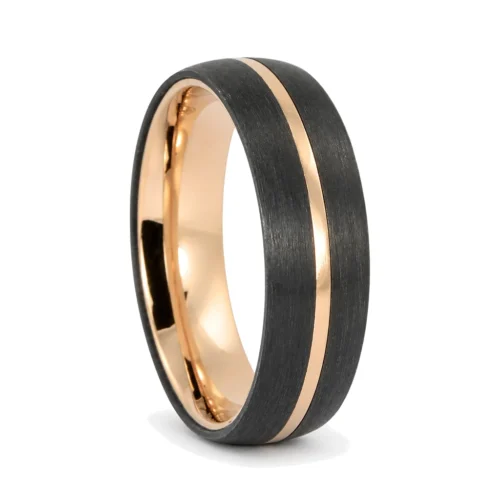 Titanium, Gold and Brushed 8mm Carbon Mens Ring