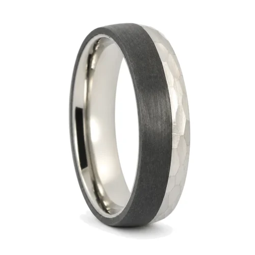 Faceted Titanium and Brushed 8mm Carbon Mens Ring