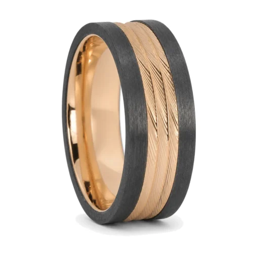 Gold Titanium and Brushed Carbon 8mm Mens Ring