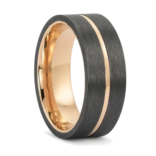 Gold 8mm Titanium and Brushed Carbon Mens Ring