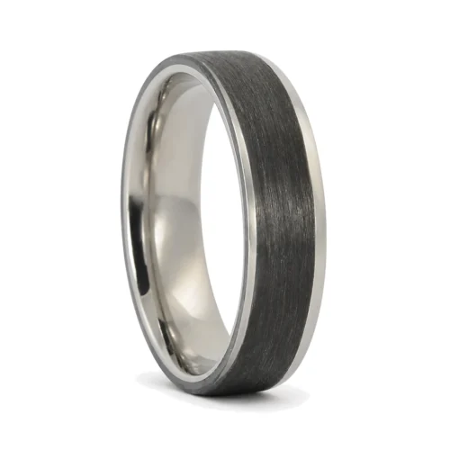 Titanium and Brushed 8mm Carbon Mens Ring