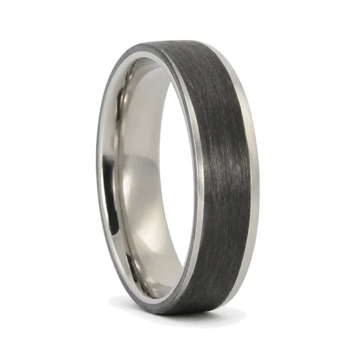 Titanium and Brushed 8mm Carbon Mens Ring