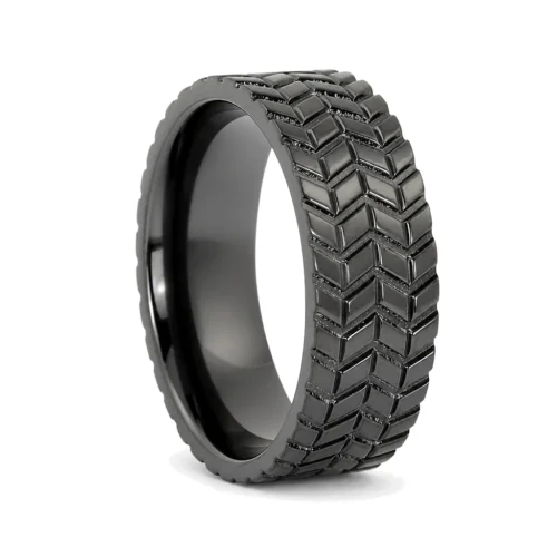 8mm Symmetrical Tread Tyre Tread Mens Black Zirconium Ring