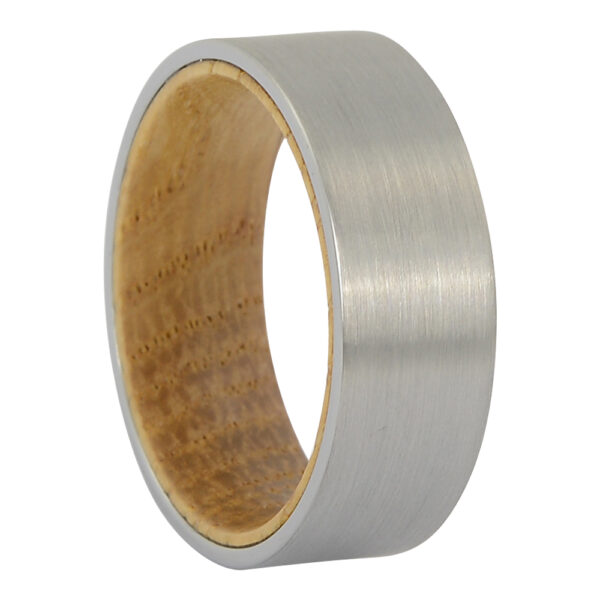 Brushed tungsten and whisky wood mens ring