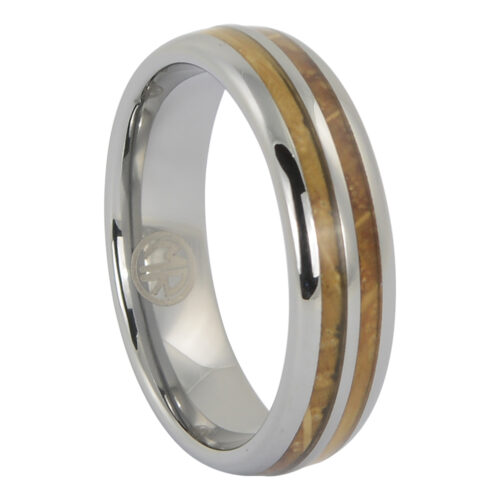 Tungsten and whiskey barrel mens ring