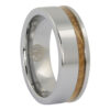 Tungsten and whiskey barrel wood mens ring