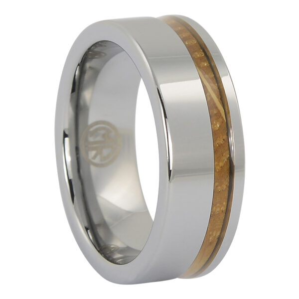 Tungsten and whiskey barrel wood mens ring