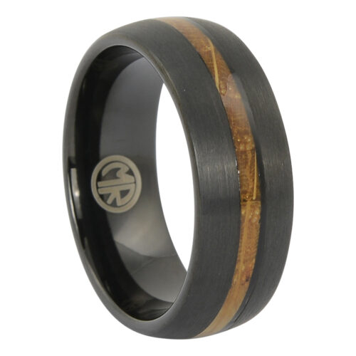 Tungsten black and whiskey wood mens ring