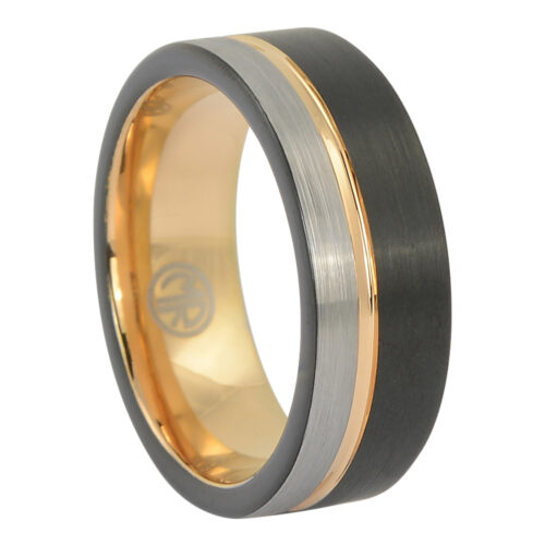 Black and rose gold tungsten mens ring