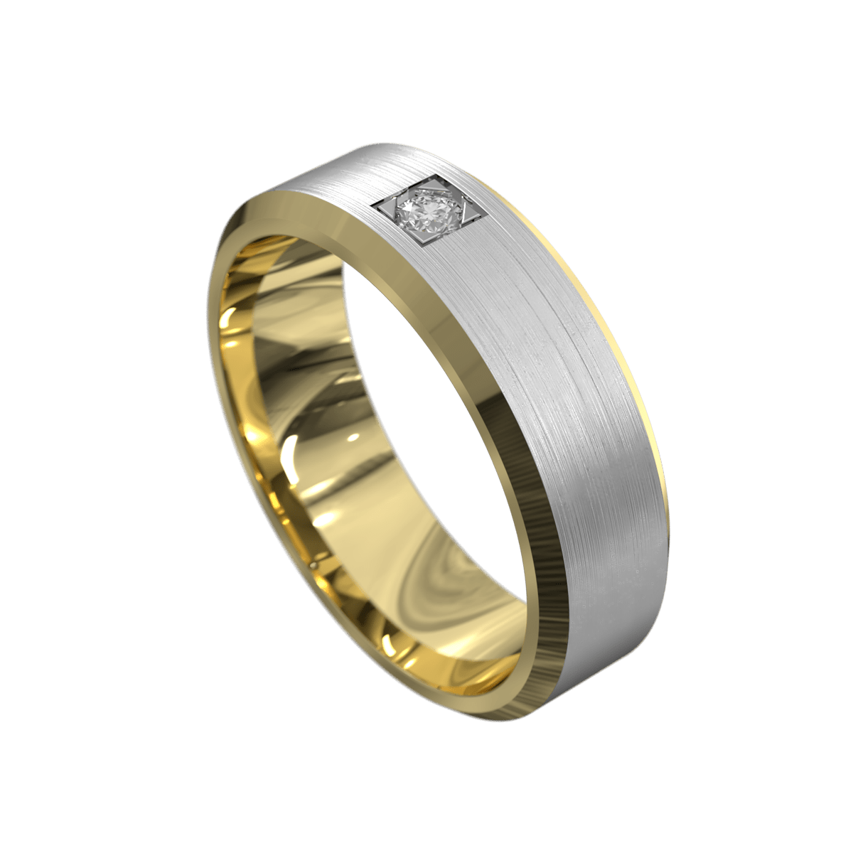 Brushed Yellow and White Gold Mens Wedding Ring