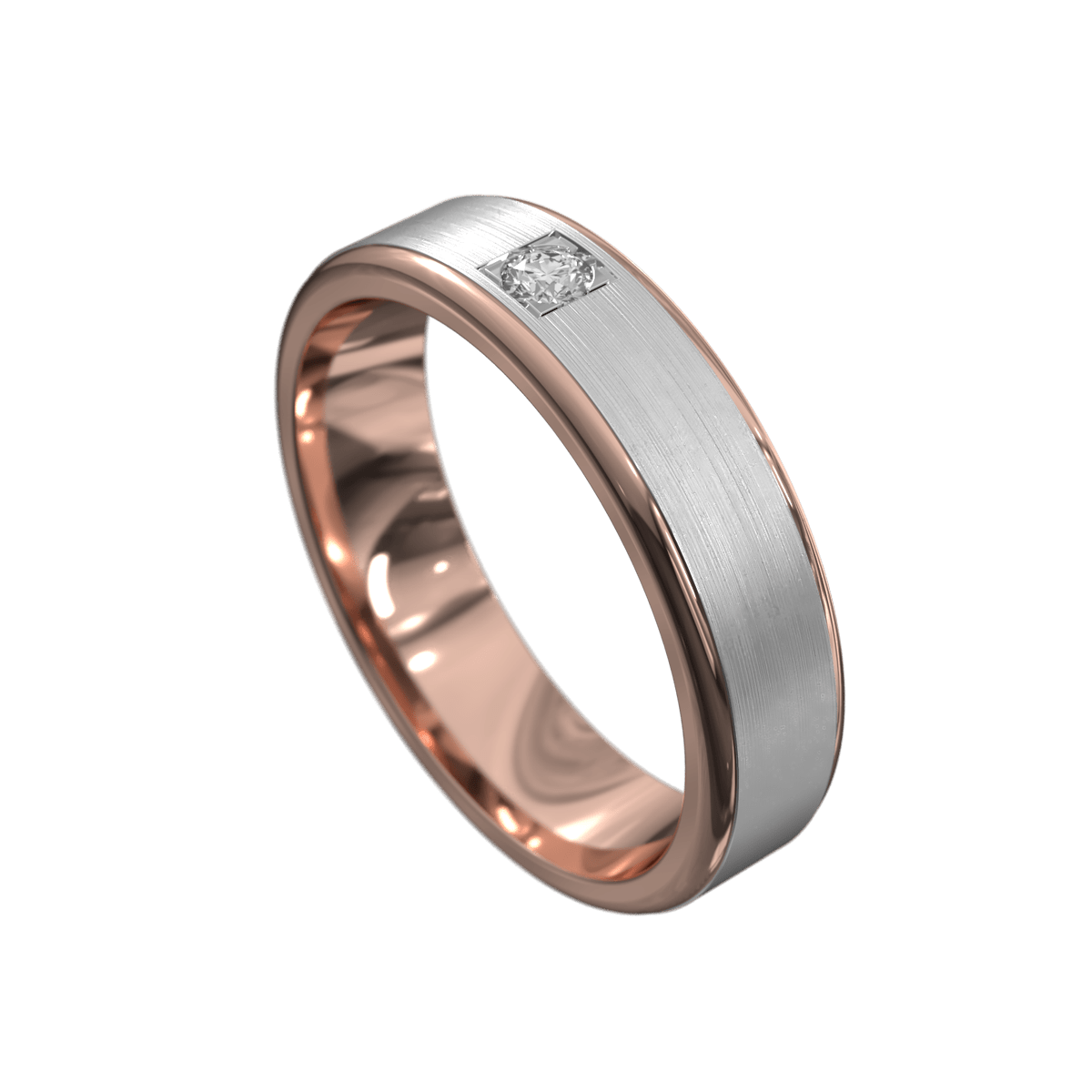 Rose and White Gold Brushed Mens Wedding Ring