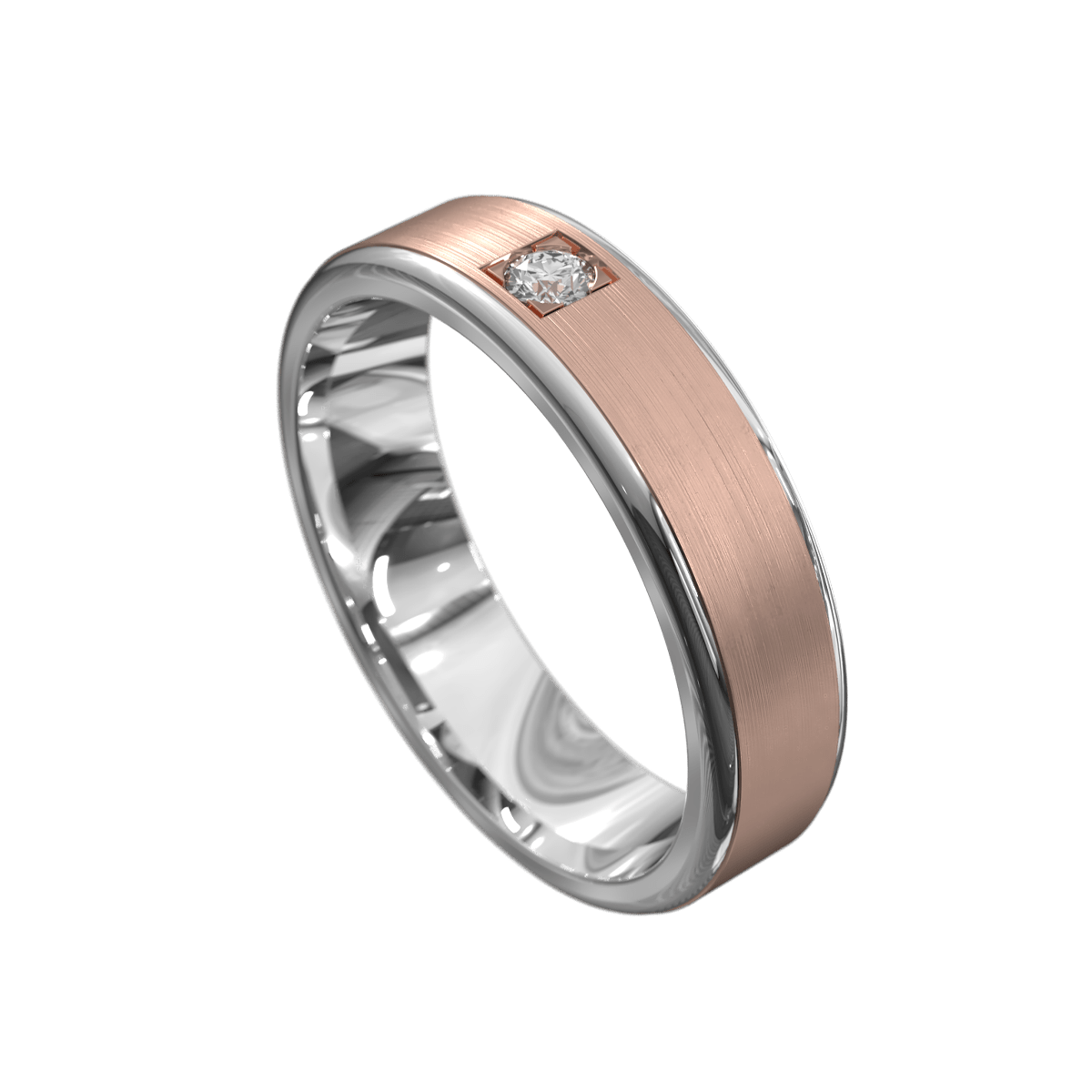 White and Rose Gold Brushed Mens Wedding Ring