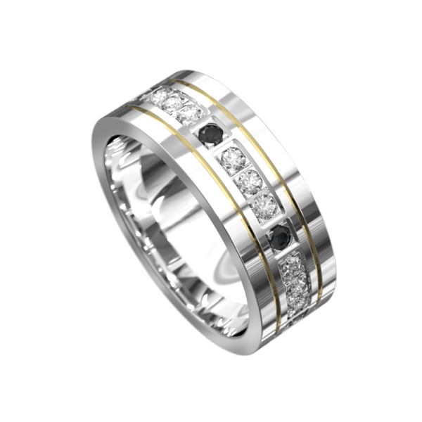 Polished White and Yellow Gold Mens Wedding Ring