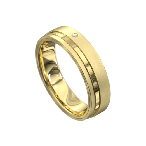 Sensational Yellow Gold Brushed and Polished Mens Wedding Ring