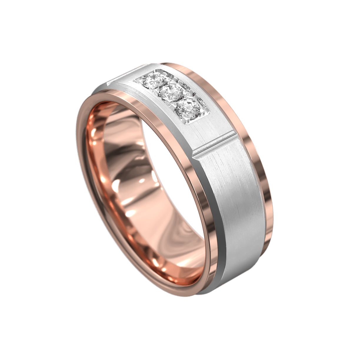 Rose and White Gold Brushed Mens Ring