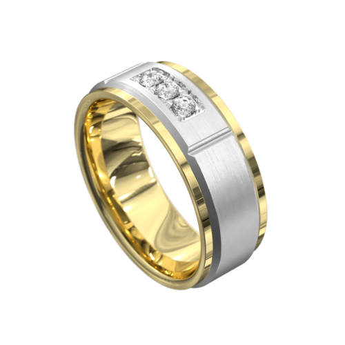 Yellow and White Gold Brushed Mens Ring