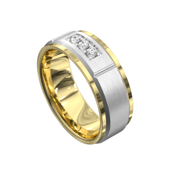 Yellow and White Gold Brushed Mens Ring