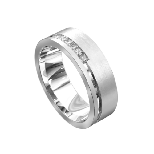 Brilliant White Gold Brushed and Polished Mens Ring