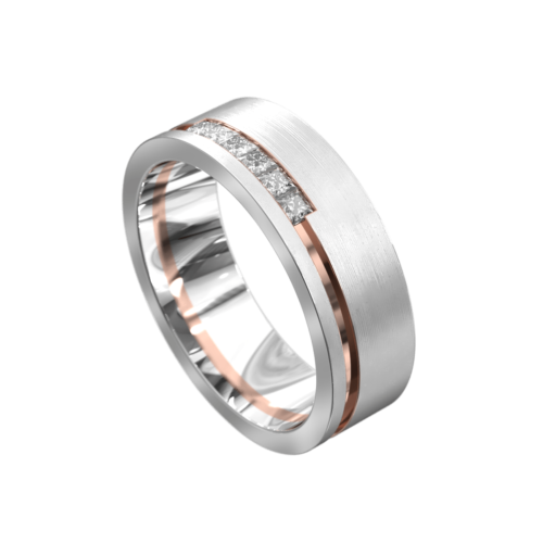 White and Rose Gold Brushed Mens Ring