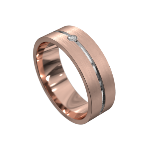 Rose and White Gold Centre Groove Mens Ring