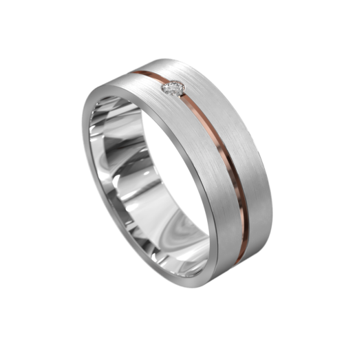 White and Rose Gold Centre Groove Mens Ring