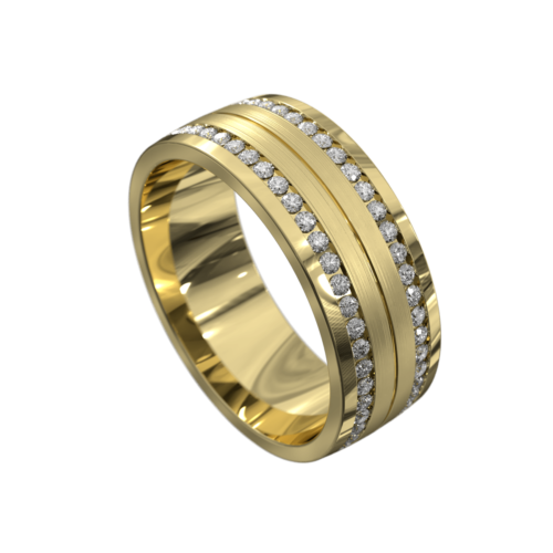 Impressive Yellow Gold Brushed and Polished Mens Ring