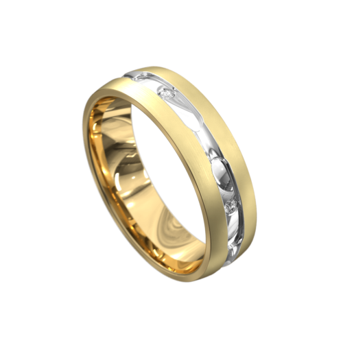 Yellow and White Gold Centre Groove Mens Ring