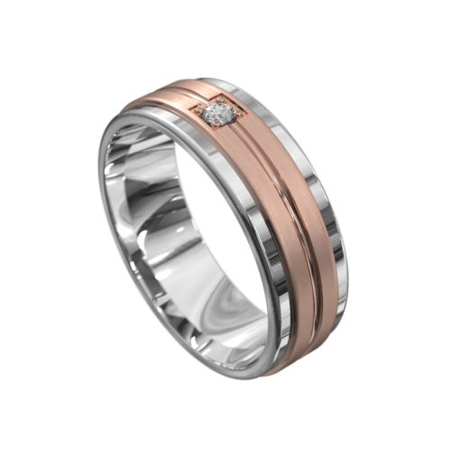 White and Rose Gold Polished Mens Ring