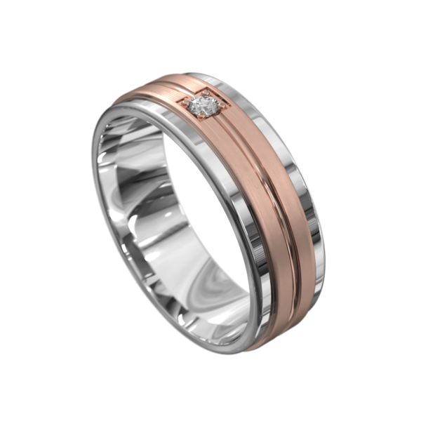 White and Rose Gold Polished Mens Ring