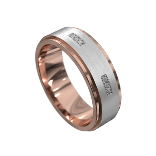 Brushed Rose and White Gold Mens Ring