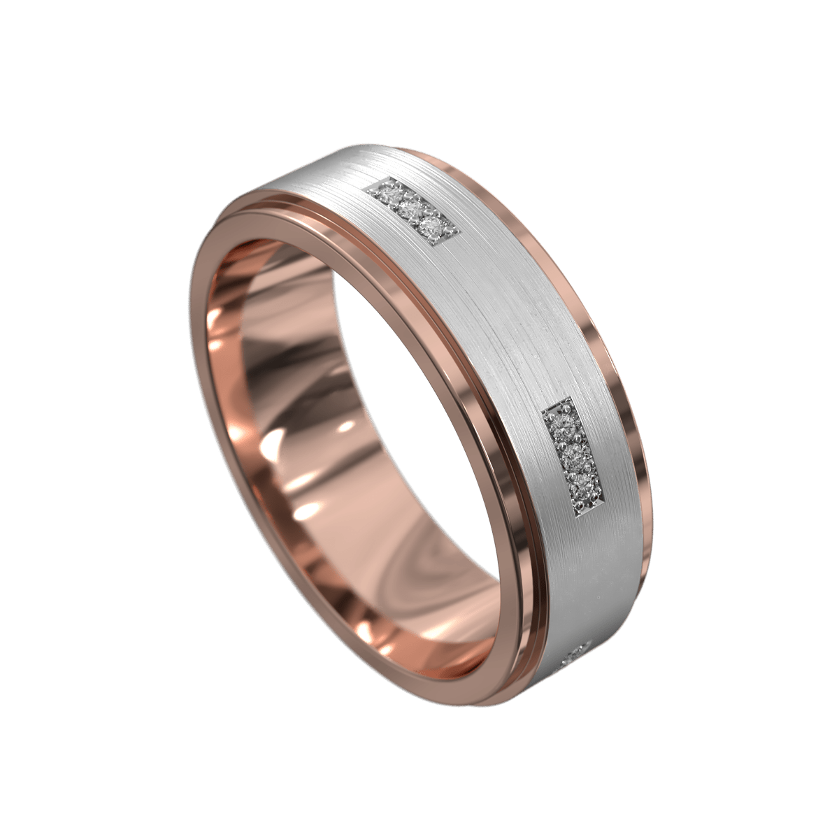 Modern Rose & White Gold Men's Wedding Ring with Diamonds