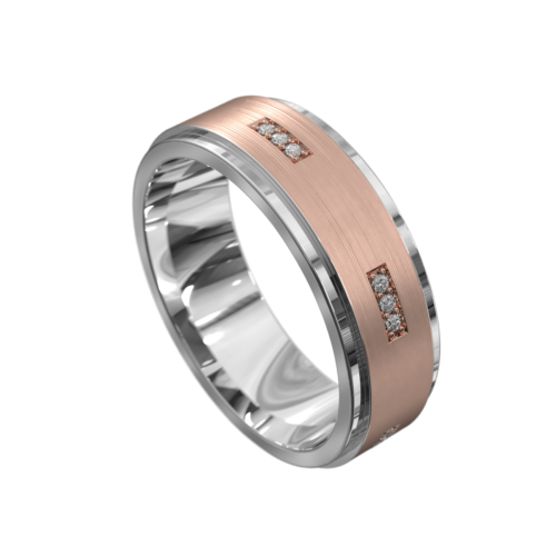 White and Rose Gold Brushed Mens Ring