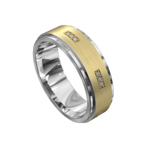 White and Yellow Gold Brushed Mens Ring