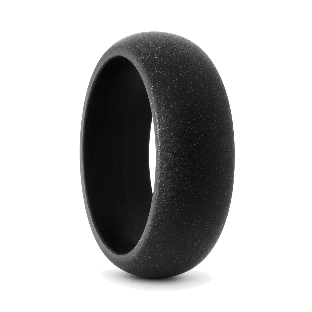 Mens 8mm Dome Black Silicone Ring