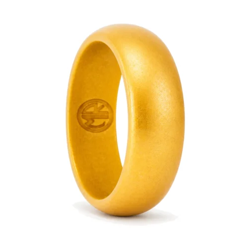 Mens 8mm Dome Metallic Gold Silicone Ring