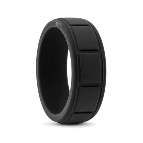 Black Silicone Ring 8mm with Ridged Pattern
